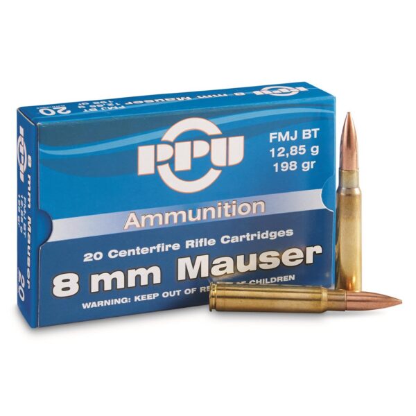 PPU 8mm Mauser 198 Grain FMJ-BT Box of 20