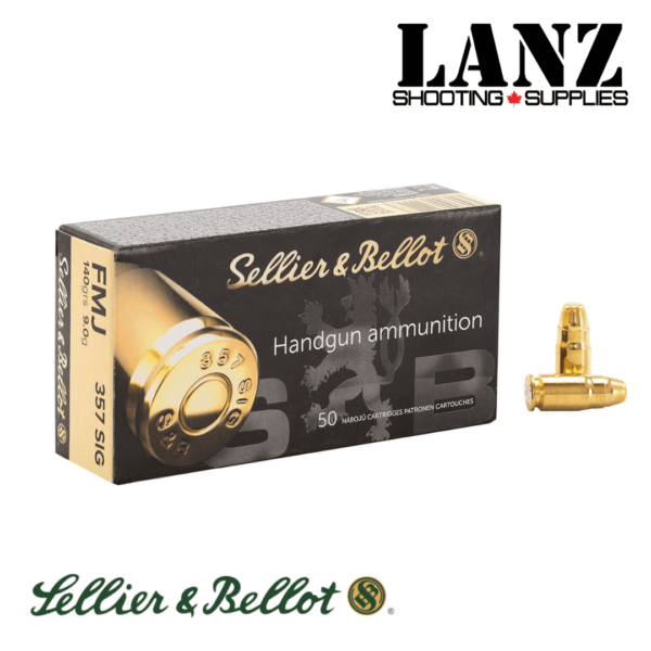 Sellier & Bellot Handgun Ammo, 357 Sig 140 Grain FMJ(Full Metal Jacket), Box Of 50