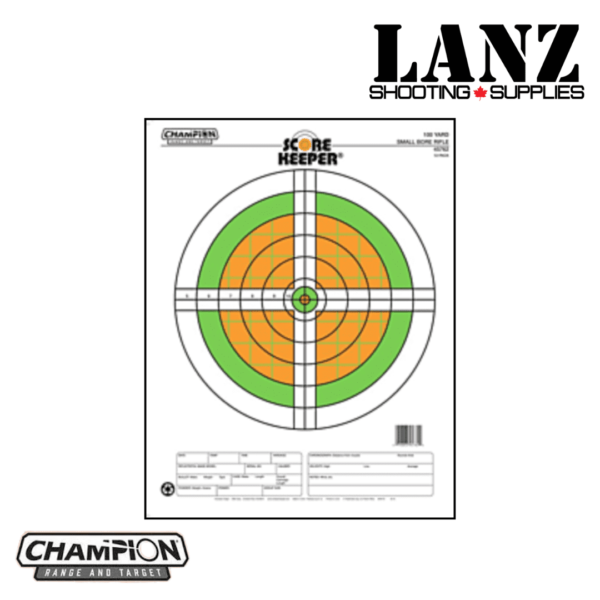 Champion Traps & Targets ScoreKeeper Fluorescent Orange and Green Bullseye Target, 100 Yard Small Bore Rifle, Pack of 12