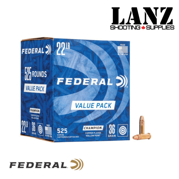 Federal Champion Training Rimfire Rifle Ammo 22 LR, Copper Plated Hollow Point, 36 Grain, Box of 525 - Image 2