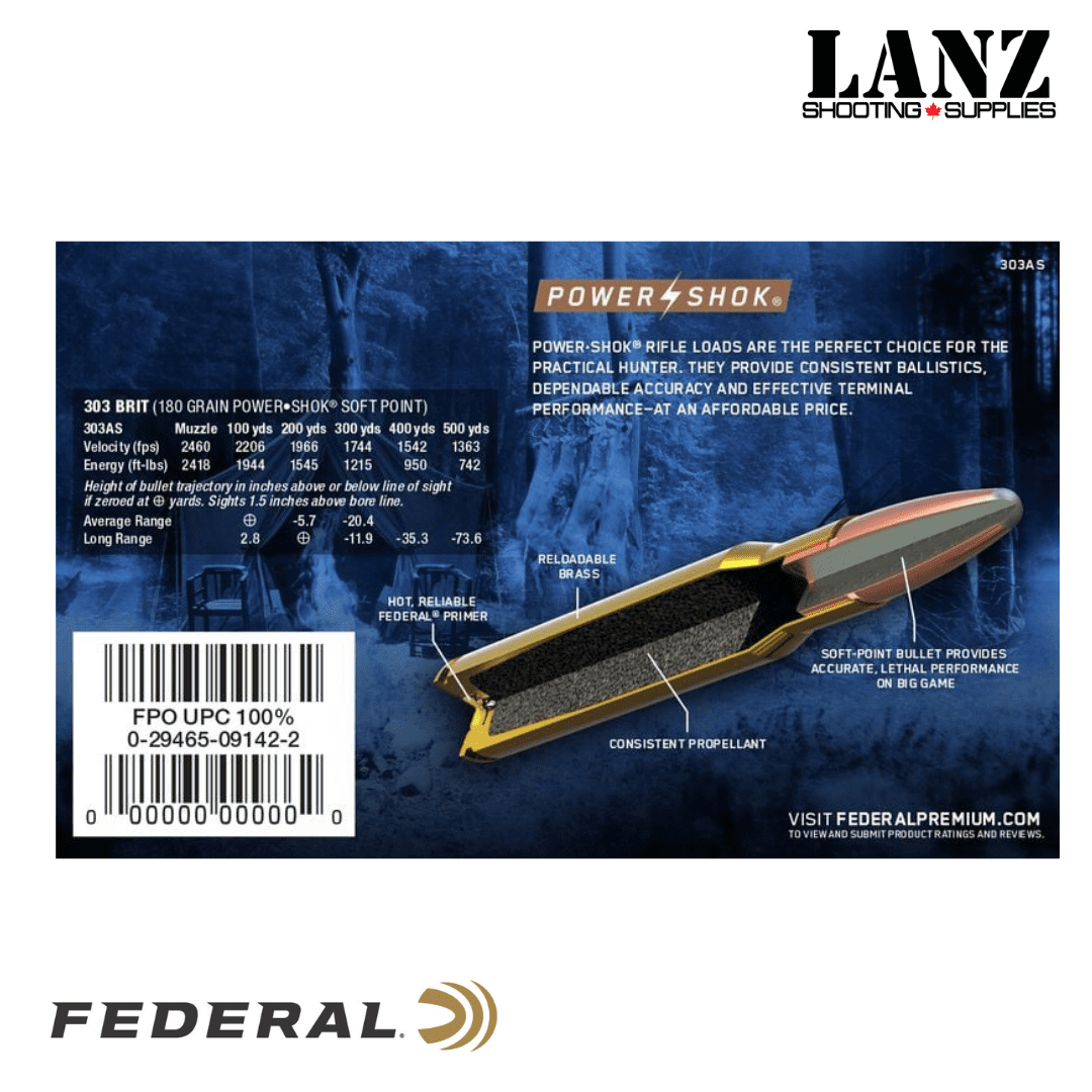 Federal Power-Shok® Rifle, 303 British, 180 Grain, JSP(Jacketed Soft Point), Box of 20 - Image 2