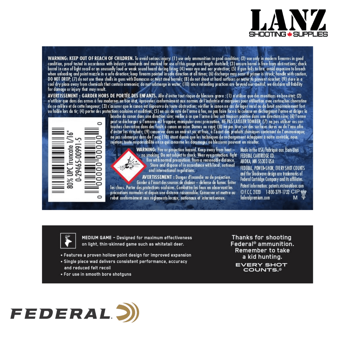 Federal Power-Shok® Rifled Slug, 12 Gauge, 438 Grain, 2-3/4 in, 1 oz, Box of 5 - Image 6