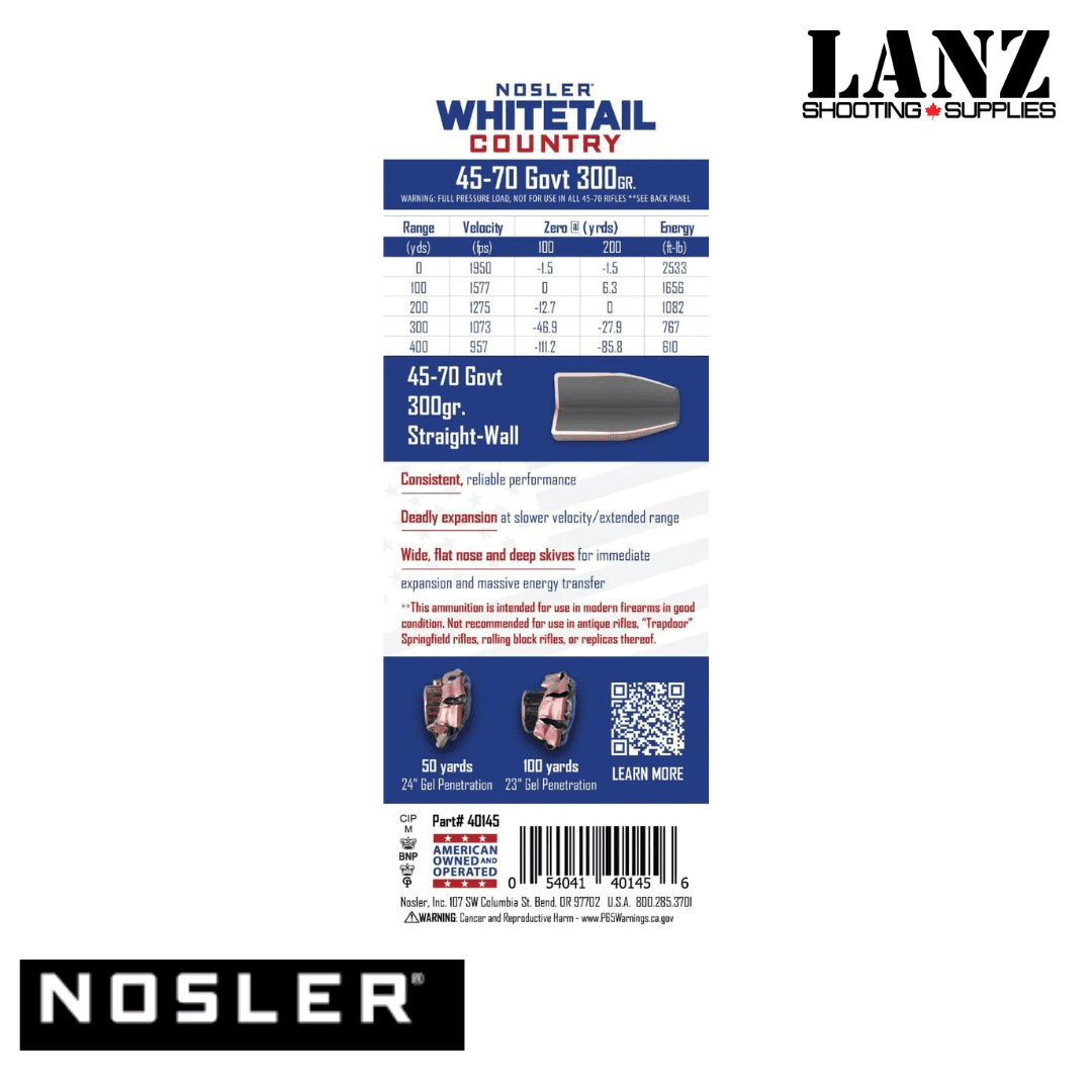 Nosler® 45-70 Government 300gr Straight-Wall Whitetail Country™ Ammunition, Box of 20 - Image 3