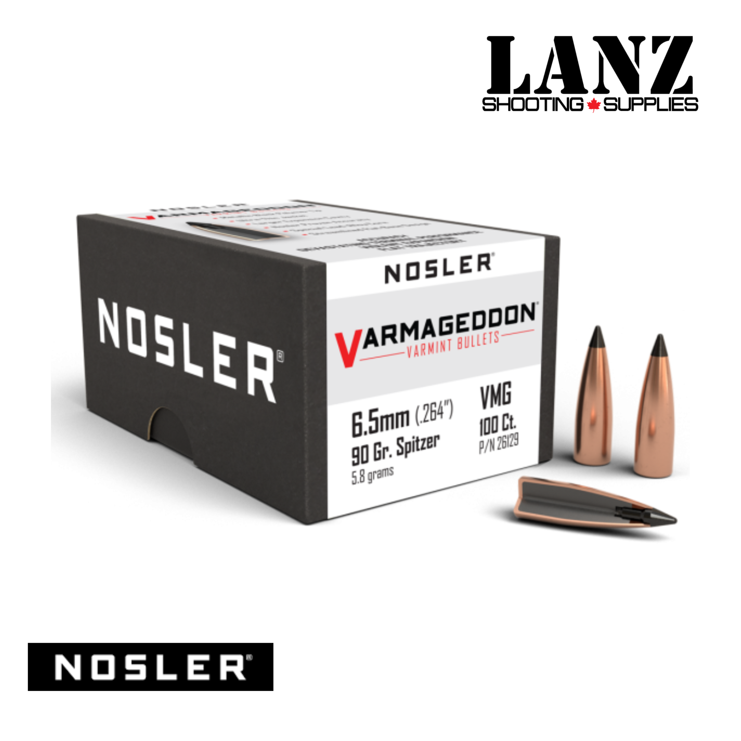 Nosler Varmageddon 6.5mm 90 Grain FB Tipped Bullets 100 Count