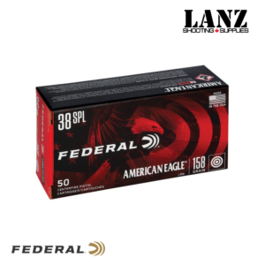 Federal American Eagle 38 Special handgun ammunition with 158gr lead round nose bullet and 50-round box